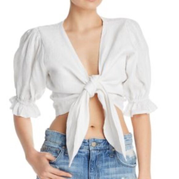 Faithfull‎ the Brand White Linen Wrap Top Size XL Raw Edge Beachwear - Picture 1 of 7